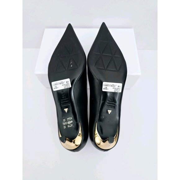 Schutz Lou Mid Curve Black Gold Kitten Heel Pointed Toe Leather Pump Shoes 7.5 - Picture 10 of 12